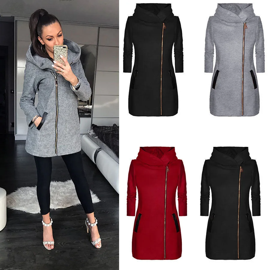 Zara Asymmetric Zip Hooded Coat