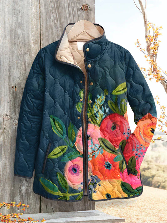 Dames Vintage Bloemenprint Gequilt Jacket