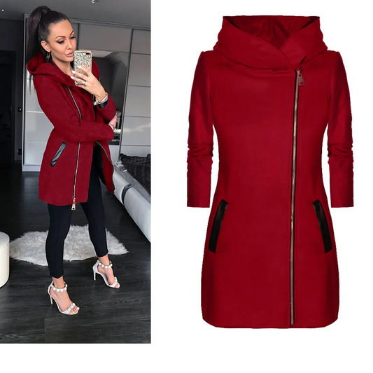 Zara Asymmetric Zip Hooded Coat