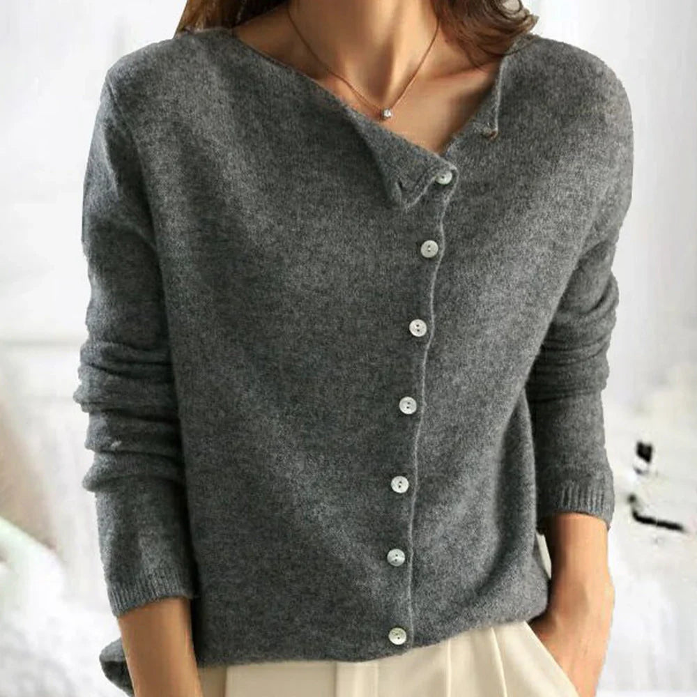 HALLIE | ASYMMETRICAL BUTTON SWEATER